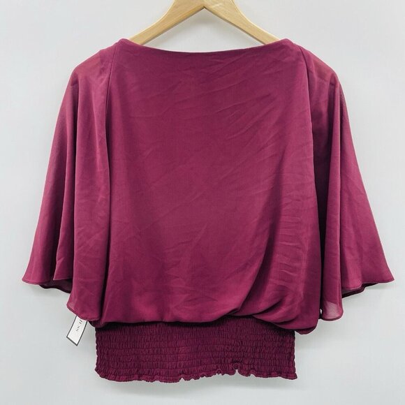 Sam & Jess Womens Size Small Elbow Length Smocked-Waist Top in Merlot $59 2593 - Picture 4 of 7